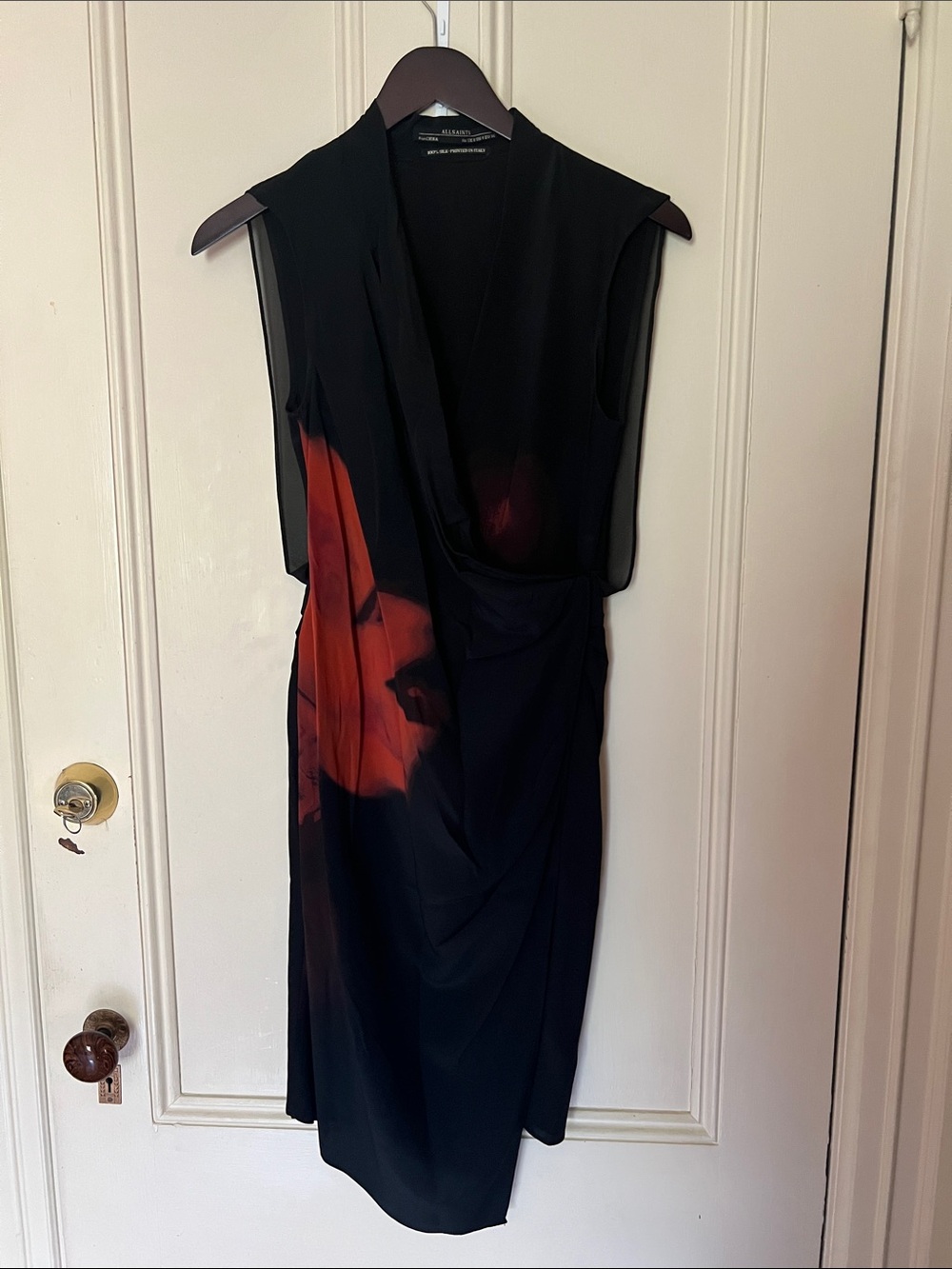 All Saints Black Dress with Red Floral Print